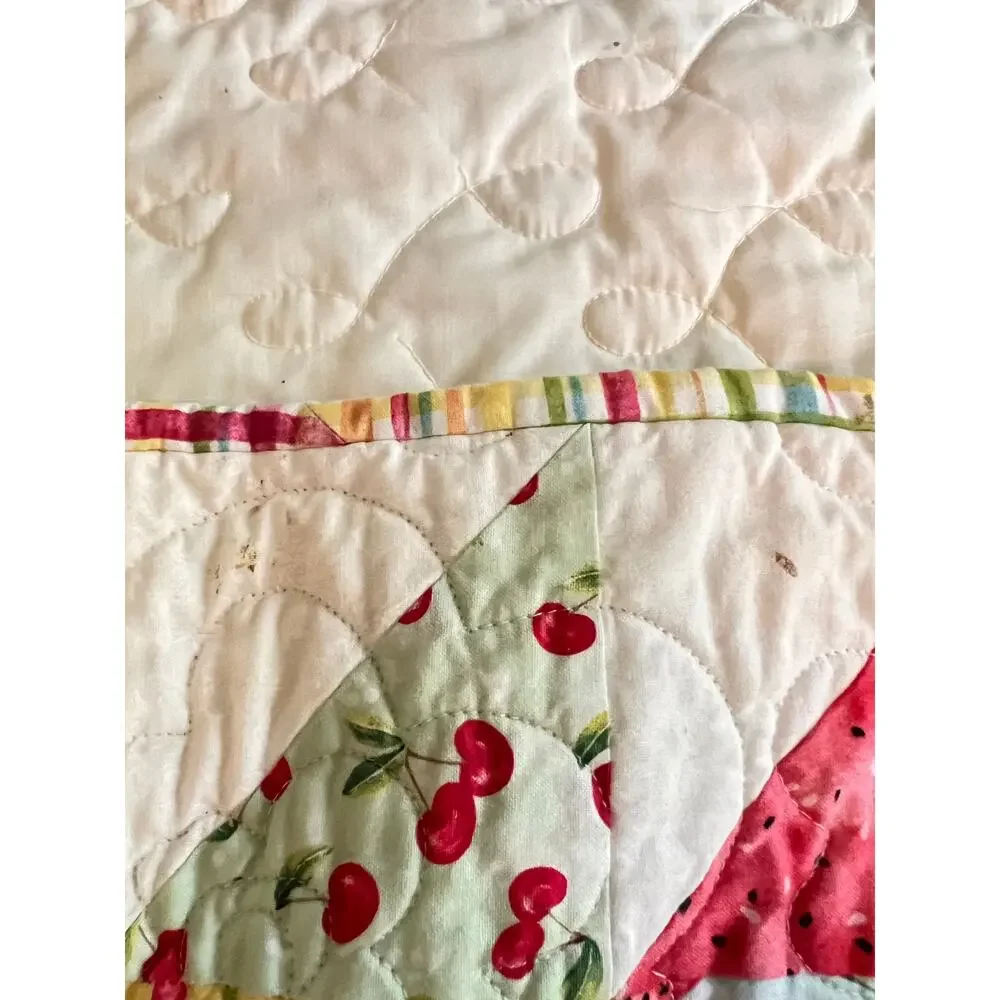 quilt pinwheel block lap couch blanket hand made whimsical fruit print 45